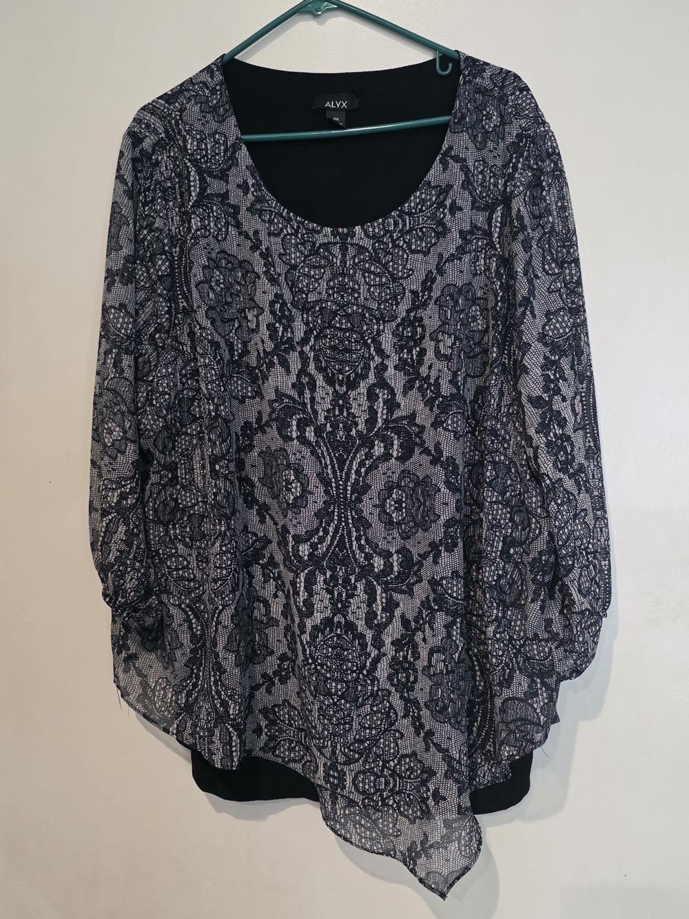 ALYX Black and White Lace-Print Layered Scoop Neck Top